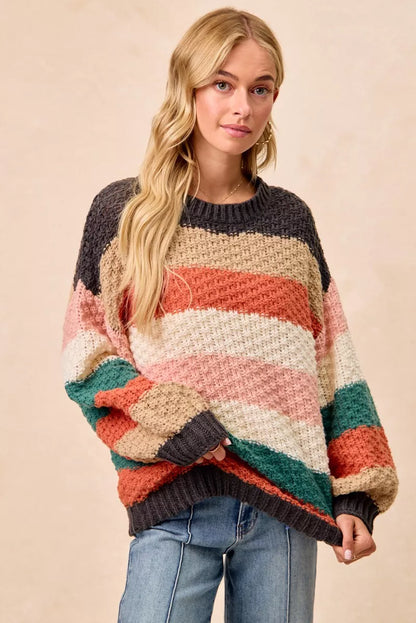 BiBi Stripes Color Block Chunky Sweater - Tigbul's Variety Fashion Shop