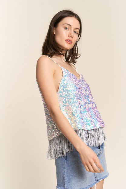 Sequin Tassel Hem Flowy Cami - Tigbul's Variety Fashion Shop