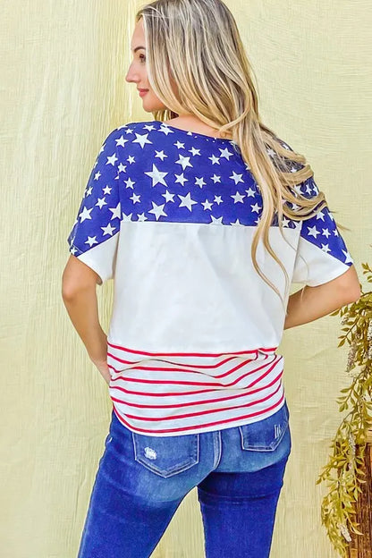 American Flag Print Tie Knot Front Casual Top - Tigbul's Variety Fashion Shop