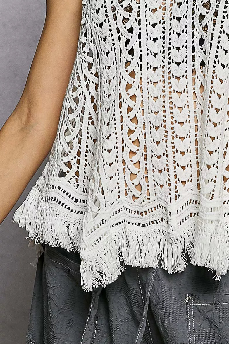 POL Crochet Fringe Hem Tank Top - Tigbul's Variety Fashion Shop