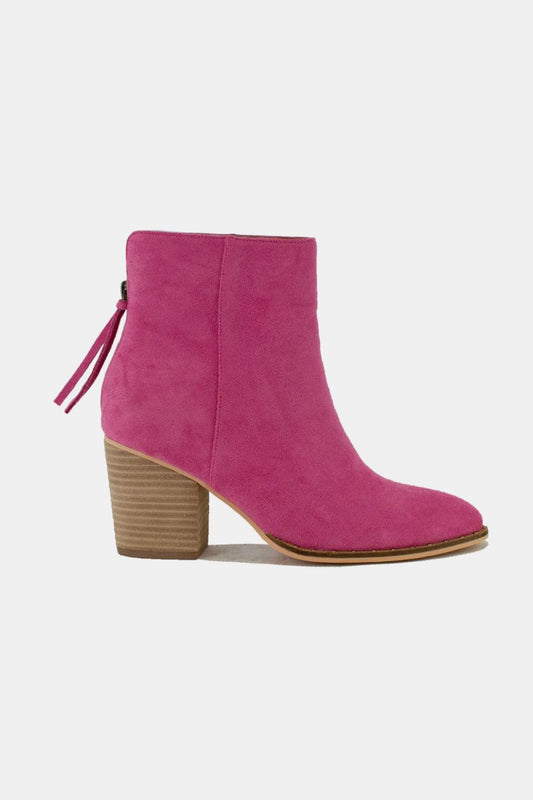 Pink Faux Suede Point Toe Ankle Booties - Tigbul's Variety Fashion Shop