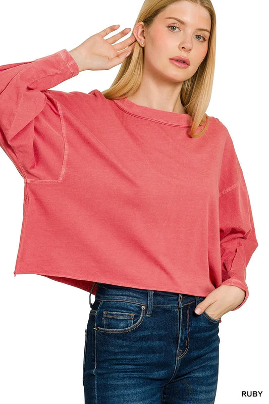 Zenana Pigment Dye Enzyme Washing Oversized Round-Neck T-Shirt - Tigbul's Variety Fashion Shop
