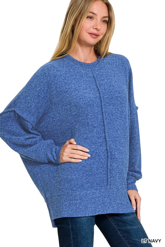 Zenana Brushed Melange Hacci Oversized Sweater - Tigbul's Variety Fashion Shop