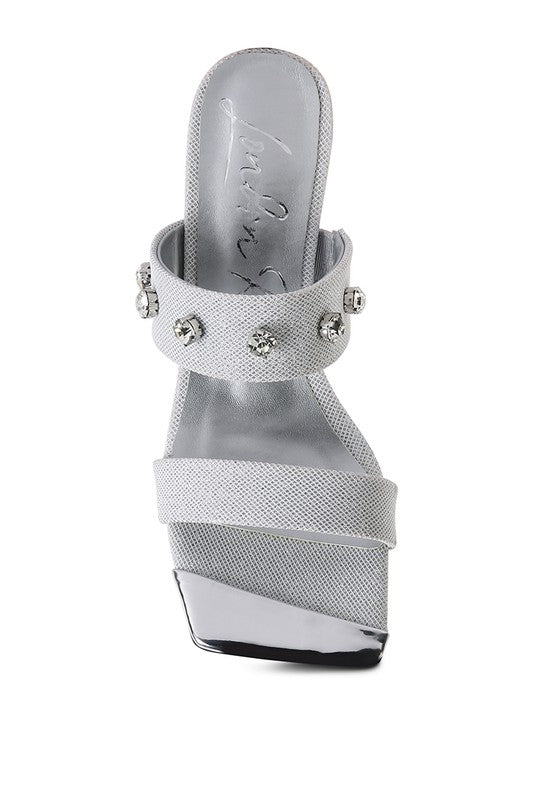 EDM Queen Diamante Embellished Glitter Sandals - Tigbul's Variety Fashion Shop