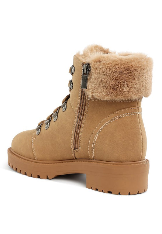 Maranta Faux Fur Collar Ankle Boots - Tigbul's Variety Fashion Shop