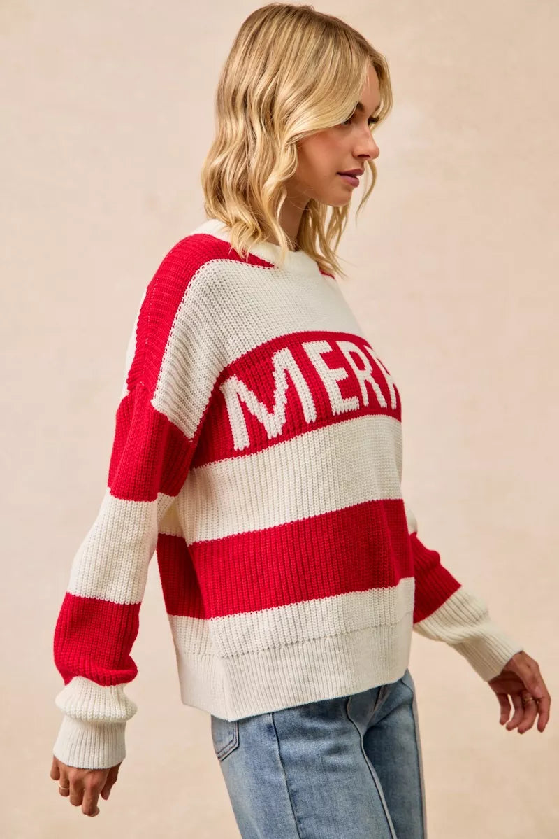 BiBi Christmas Merry Lettering Sweater - Tigbul's Variety Fashion Shop