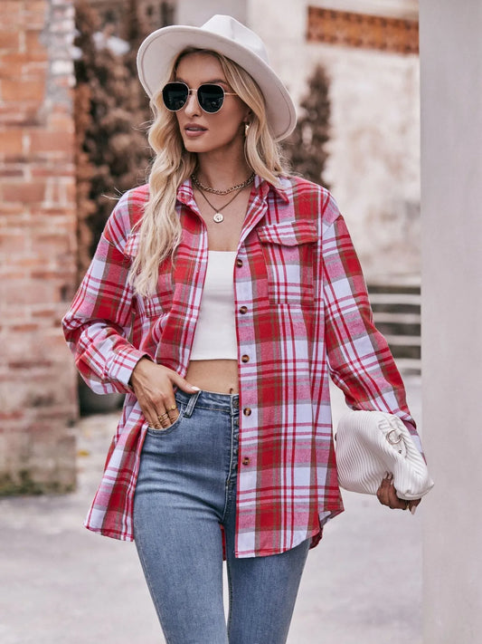 Plaid Button-Down Long Sleeve Shirt - Tigbul's Variety Fashion Shop