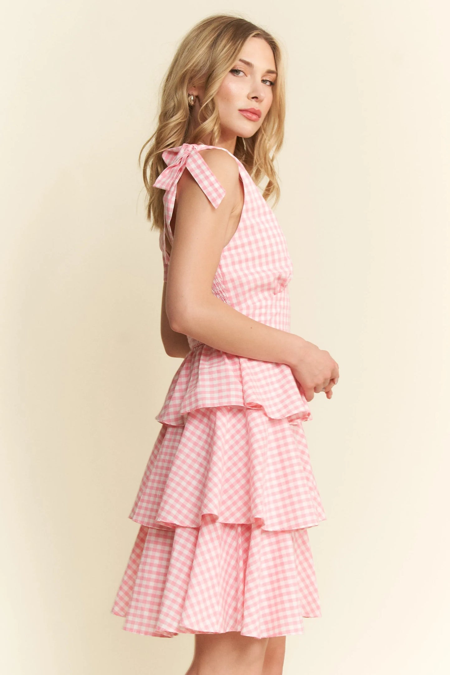 Gingham Tiered Mini Dress - Tigbul's Variety Fashion Shop