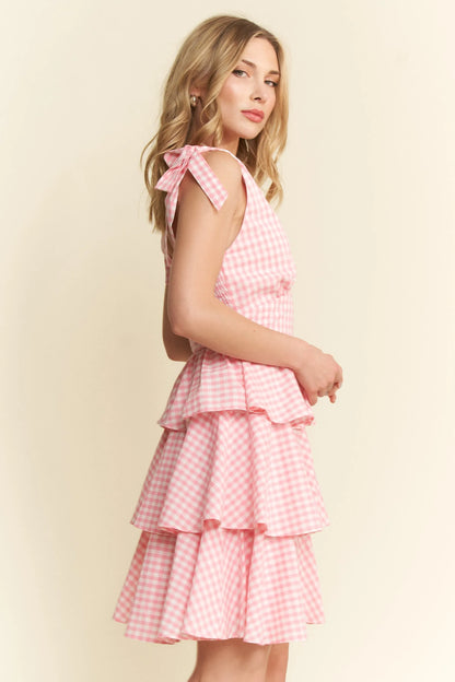 Gingham Tiered Mini Dress - Tigbul's Variety Fashion Shop