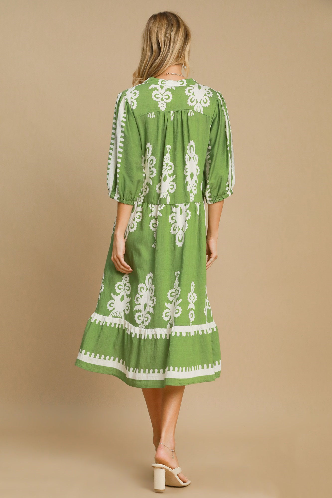 Umgee Printed Notched Midi Dress - Tigbul's Variety Fashion Shop