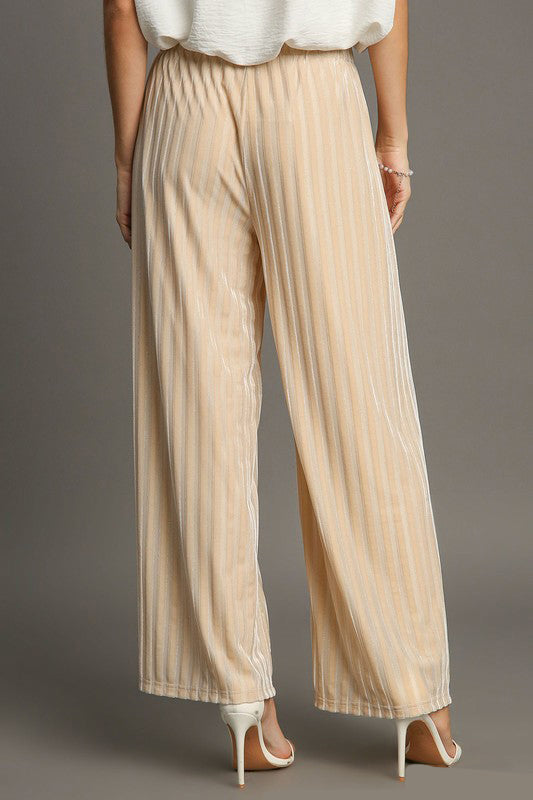 Umgee Elastic Waist Striped Wide Leg Velvet Pants - Tigbul's Variety Fashion Shop