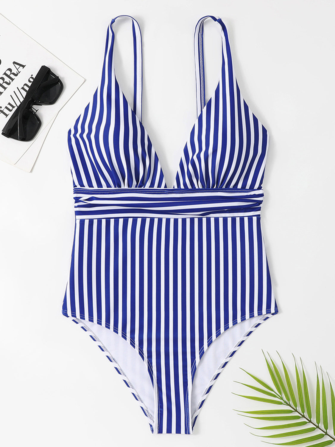 Striped Plunge Sleeveless One-Piece Swimwear - Tigbuls Variety Fashion