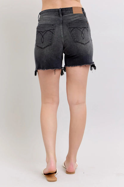 Judy Blue Full Size Long Cut Off 2 Button Dad Denim Shorts Plus Size - Tigbul's Variety Fashion Shop