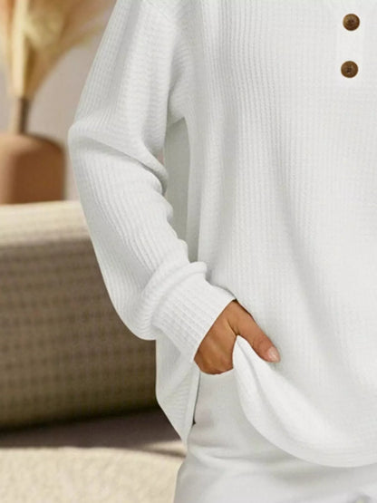 Full Size Textured Knit Decor Button Top Plus Size - Tigbul's Variety Fashion Shop