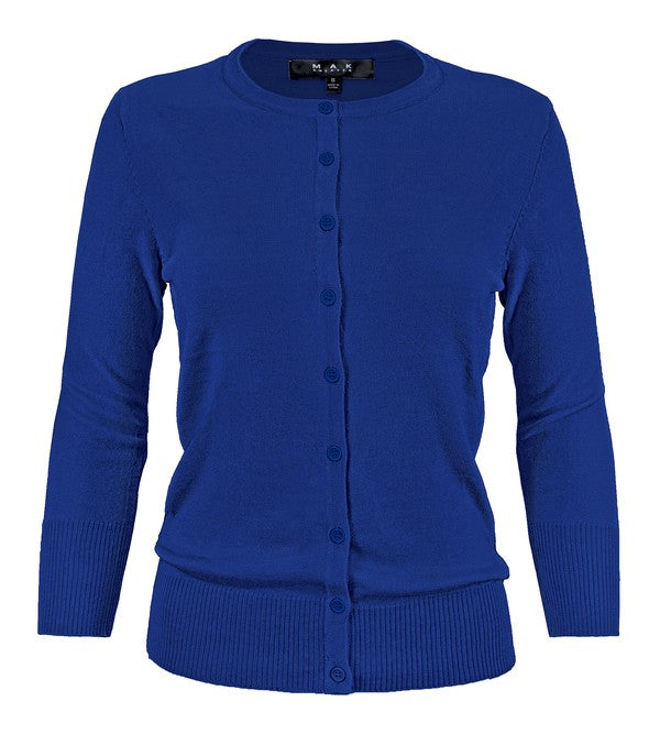 Ladies Crewneck Button Down Knit Cardigan Sweater - Tigbul's Variety Fashion Shop