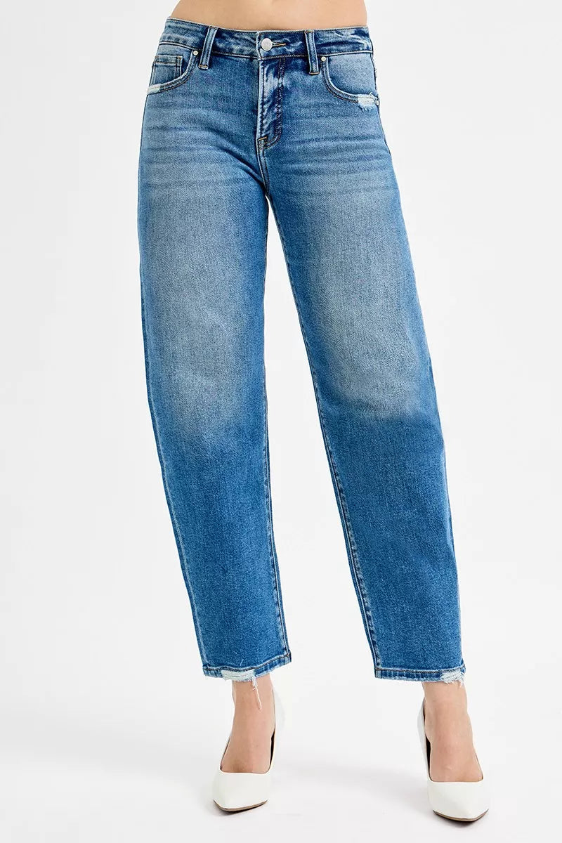 RISEN Tummy Control High Rise Ankle Slim Barrel Jeans - Tigbul's Variety Fashion Shop