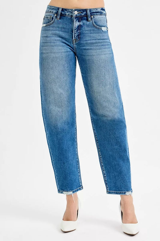 RISEN Tummy Control High Rise Ankle Slim Barrel Jeans - Tigbul's Variety Fashion Shop