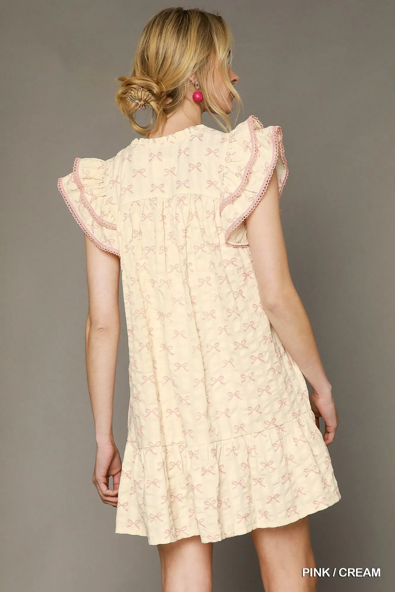 Umgee Bow Print Ruffled Cap Sleeve Mini Dress - Tigbul's Variety Fashion Shop