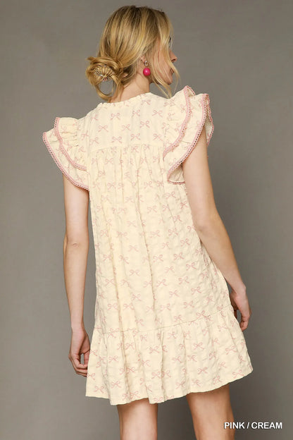 Umgee Bow Print Ruffled Cap Sleeve Mini Dress - Tigbul's Variety Fashion Shop