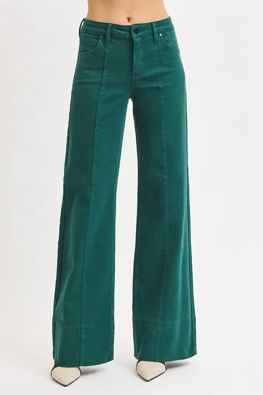 RISEN Full Size Tummy Control Mid Rise Wide Leg Jeans Plus Size - Tigbul's Variety Fashion Shop