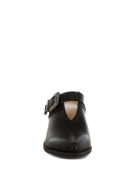 Holler Carved Buckle Statement Mules - Tigbul's Variety Fashion Shop