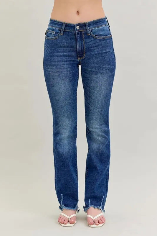 Judy Blue Mid-Rise Distressed Hem Bootcut Jeans Small-24W - Tigbul's Variety Fashion Shop