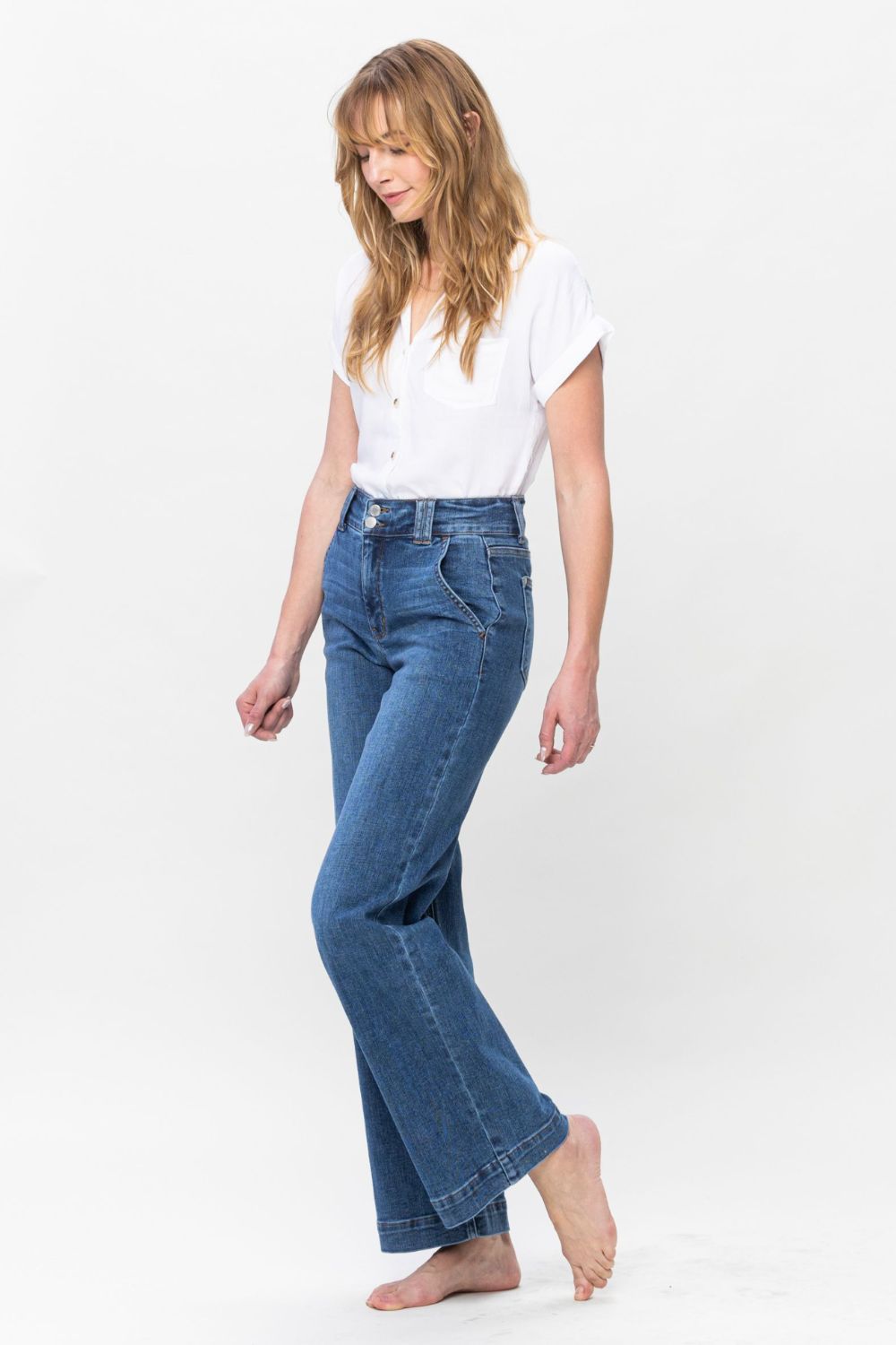 Judy Blue Full Size Double Button Wide Leg Jeans - Tigbul's Variety Fashion Shop