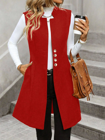 Button Up Longline Vest Coat - Tigbul's Variety Fashion Shop