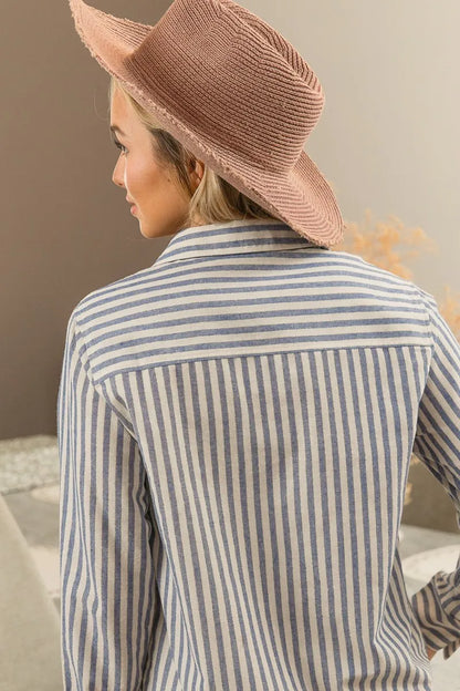 BiBi Lurex Linen Stripe Shirt Button Down Top - Tigbul's Variety Fashion Shop