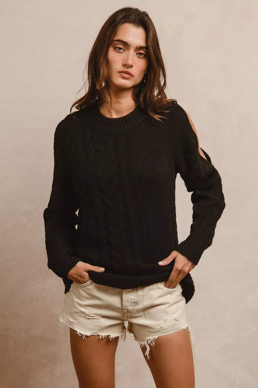 BiBi Twist Knitted Open Shoulder Sweater - Tigbul's Variety Fashion Shop