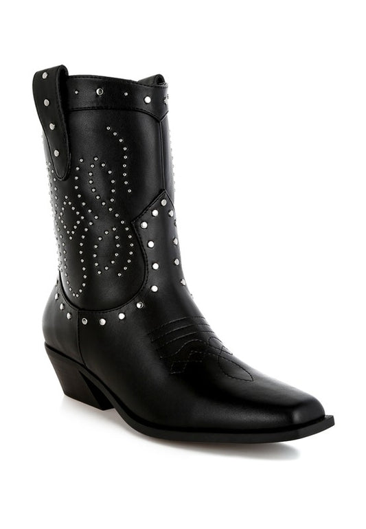 Equine Studded Embroidery Cowboy Boots - Tigbul's Variety Fashion Shop