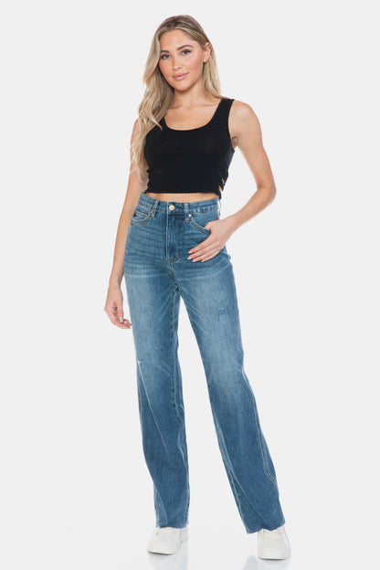 Judy Blue Full Size Tummy Control Cut Raw Hem Straight Jeans - Tigbul's Variety Fashion Shop