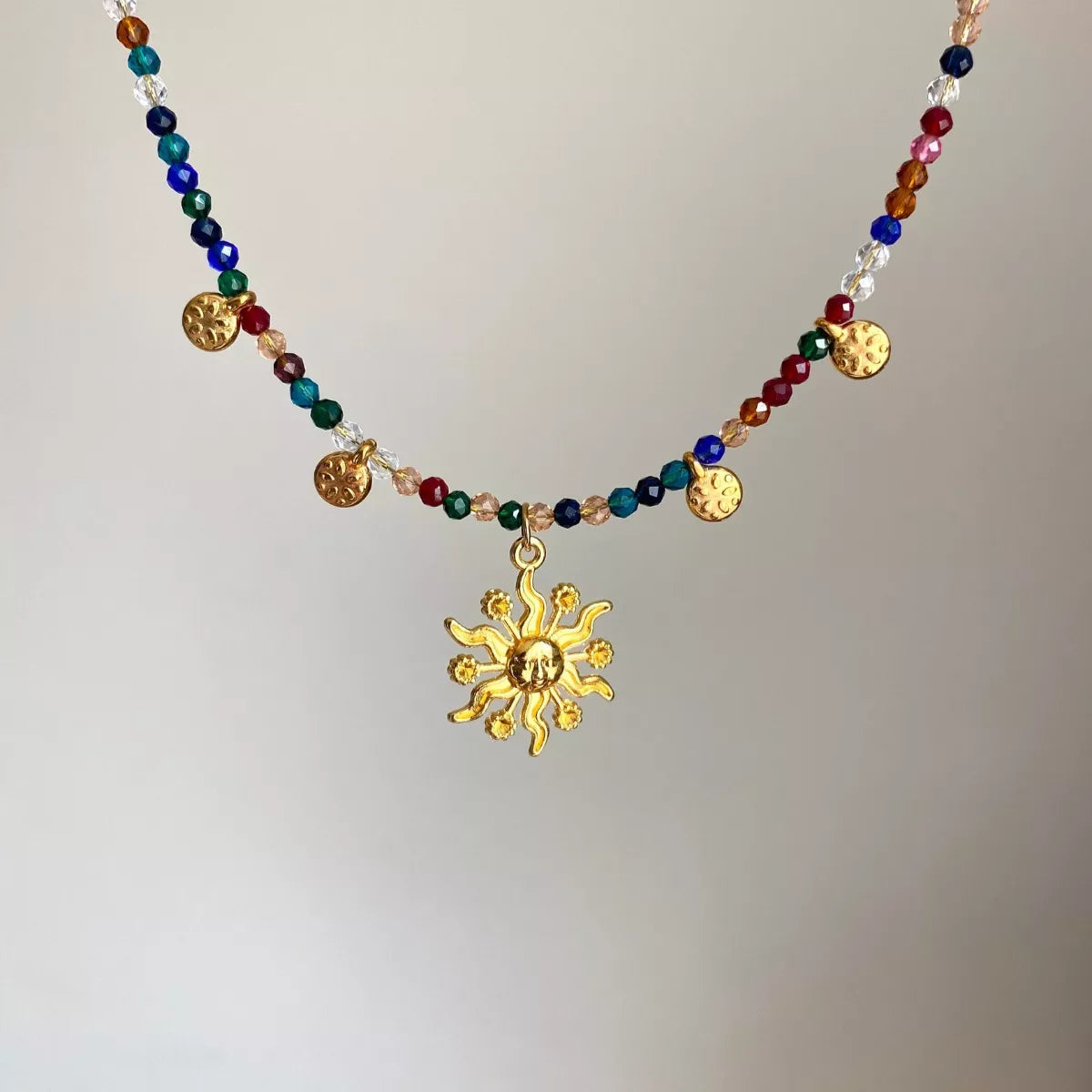 14K Gold-Plated Bead Sun Pendant Necklace - Tigbul's Variety Fashion Shop