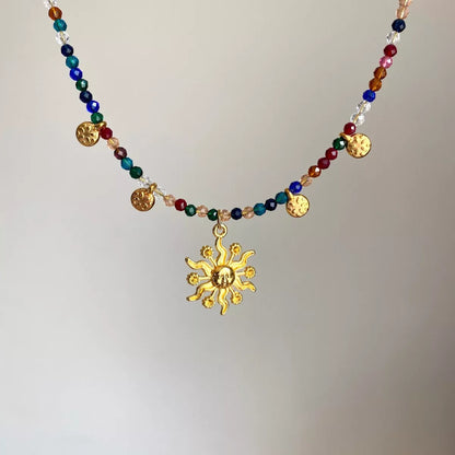 14K Gold-Plated Bead Sun Pendant Necklace - Tigbul's Variety Fashion Shop