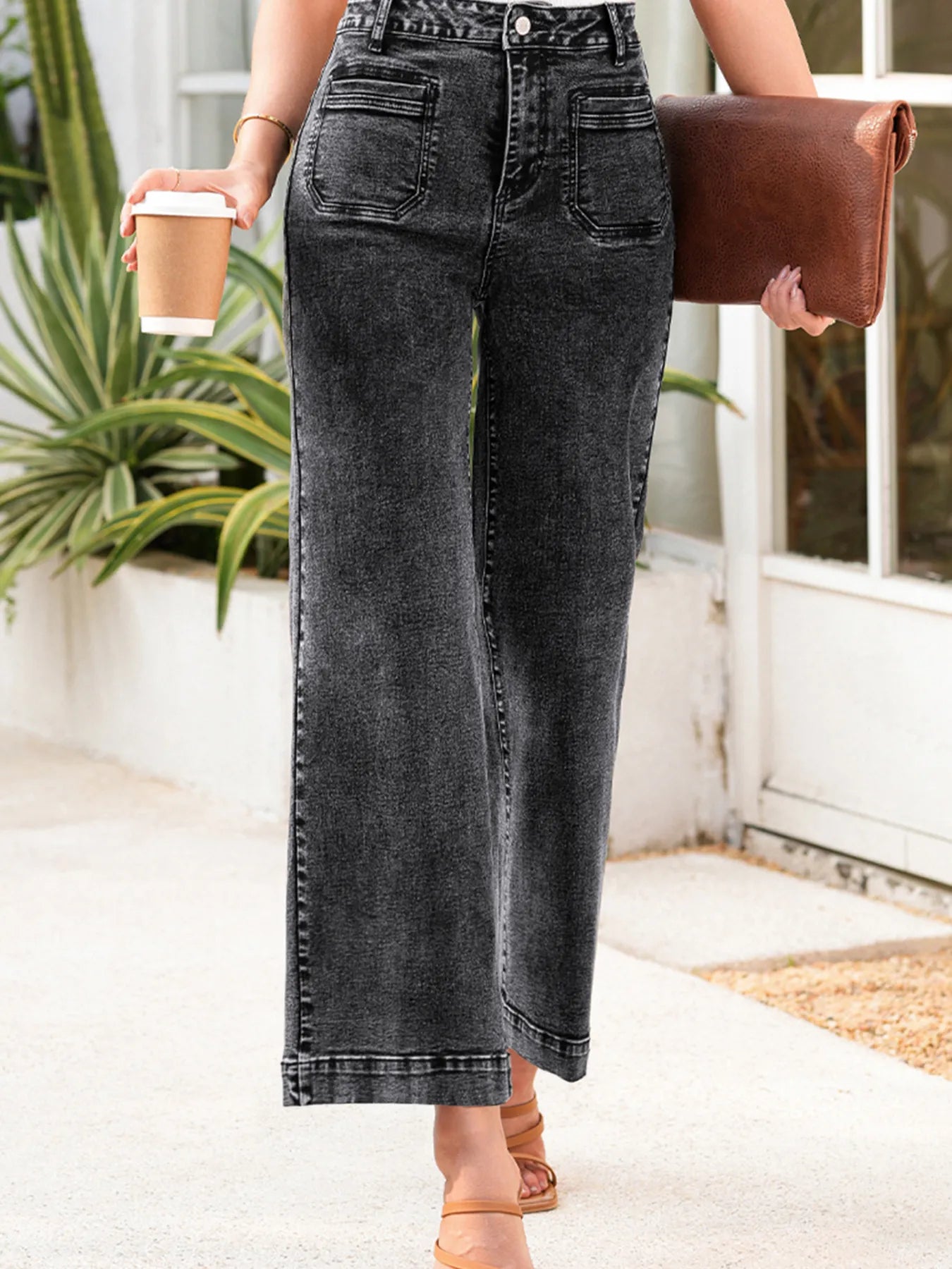 High-Waisted Wide Leg Washed Jeans - Tigbul's Variety Fashion Shop