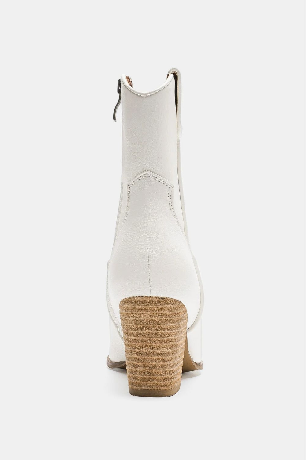 Faux Leather Block Heel Boots with Side Zippers, White - Tigbul's Variety Fashion Shop