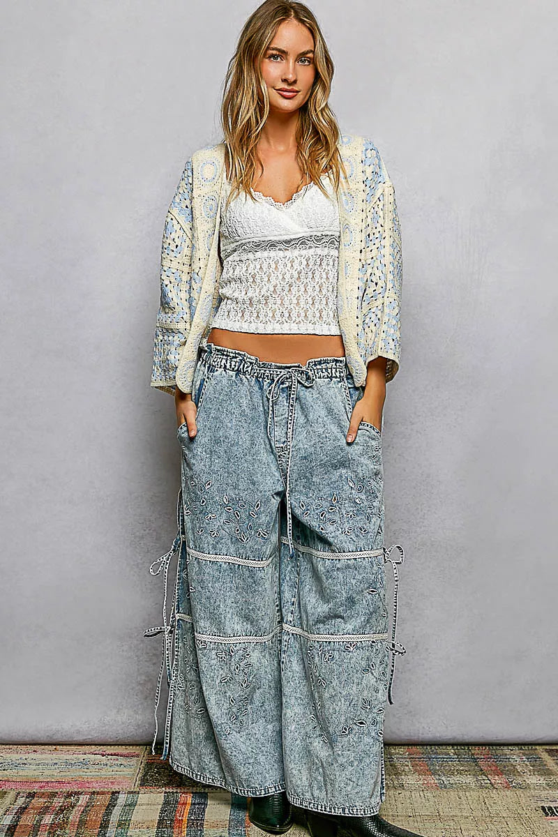 POL Open Front Crochet Cardigan with Granny Square Pattern - Tigbul's Variety Fashion Shop