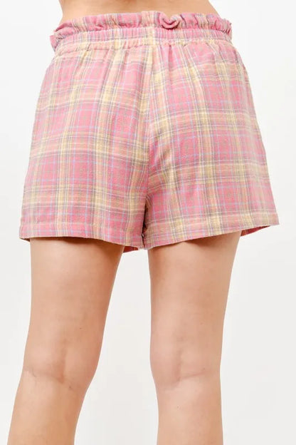 Pink Plaid Print Smocked Detail Casual Shorts - Tigbul's Variety Fashion Shop