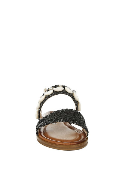  Seashell Raffia Slip on Flat Sandals - Tigbul's Variety Fashion Shop