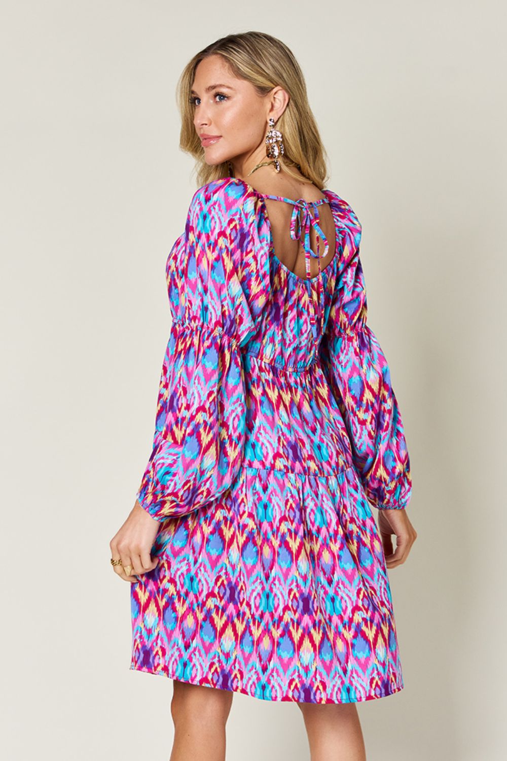 Double Take Full Size Printed Long Sleeve Dress - Tigbul's Variety Fashion Shop