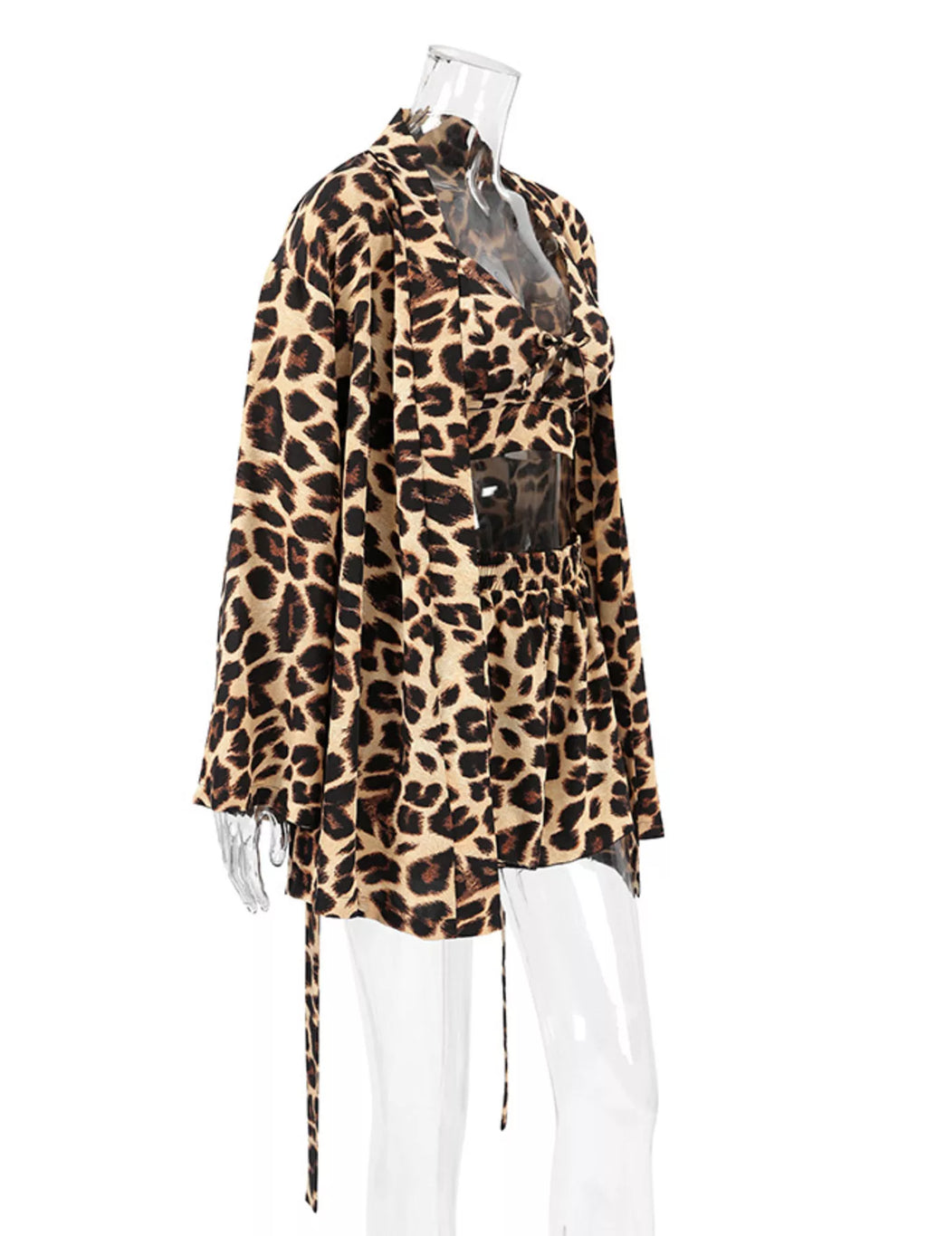 Leopard Cami & Cardigan and Shorts Three-Piece Lounge Set | Tigbuls