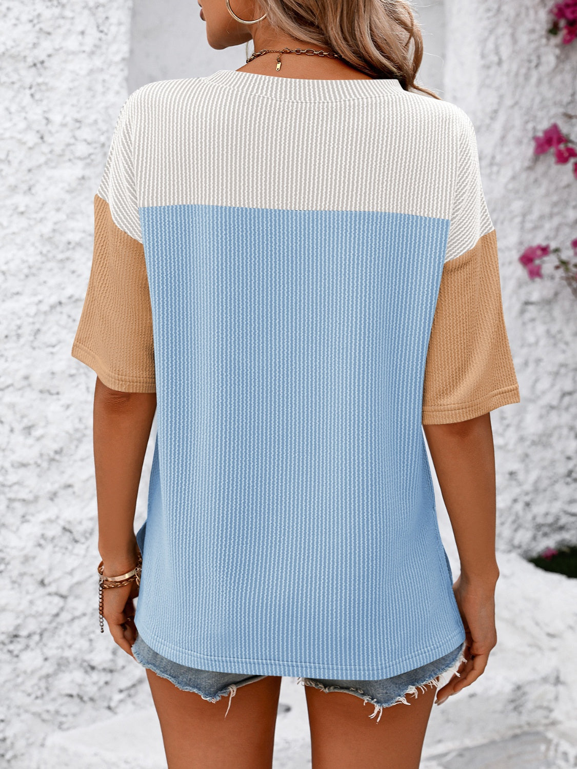 Color Block Round Neck Half Sleeve T-Shirt - Tigbuls Variety Fashion