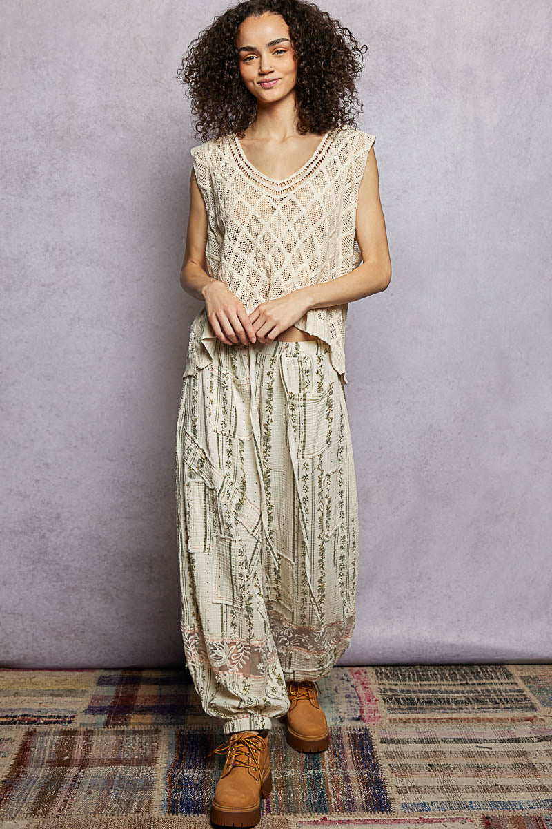 Beige Crochet Tank with Diamond Weave Knit Patterns | Tigbuls