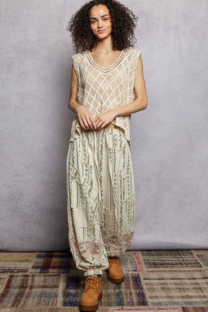 Beige Crochet Tank with Diamond Weave Knit Patterns | Tigbuls