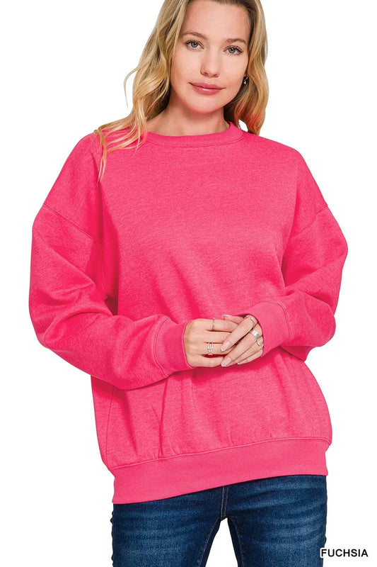 Zenana Fleece Crewneck Long Sleeve Sweatshirt - Tigbul's Variety Fashion Shop