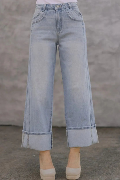 Wide Leg Cuff Jeans - Tigbul's Variety Fashion Shop