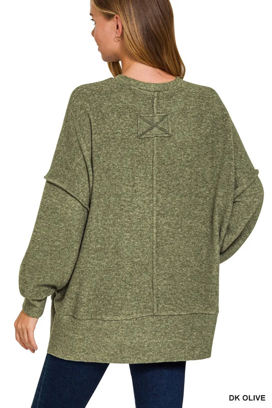 Zenana Brushed Melange Hacci Oversized Sweater - Tigbul's Variety Fashion Shop