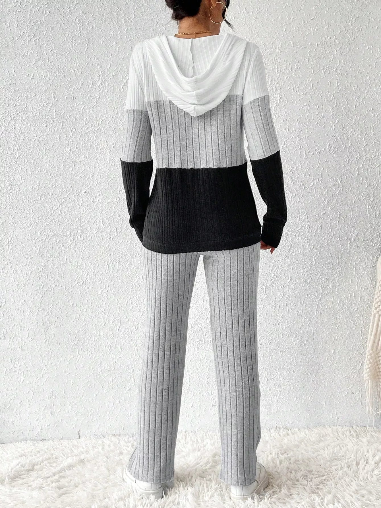 Color Block Half Zip Hooded Top and Pants Set - Tigbul's Variety Fashion Shop