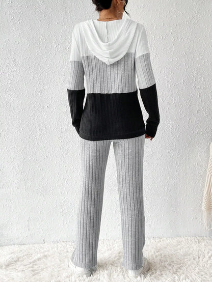 Color Block Half Zip Hooded Top and Pants Set - Tigbul's Variety Fashion Shop