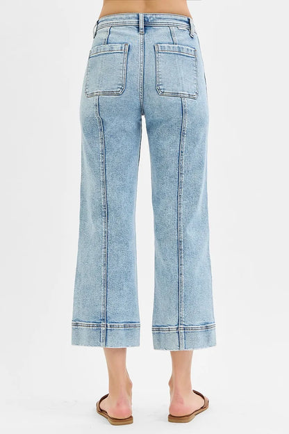 RISEN Full Size High Rise Crop Wide Front Seam Detailed Jeans Plus Size - Tigbul's Variety Fashion Shop